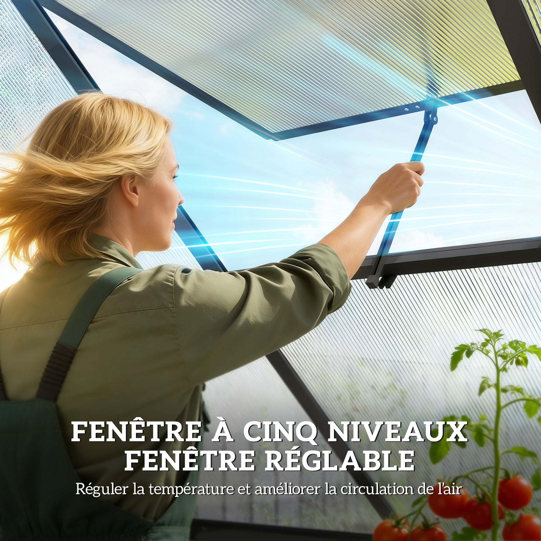 Serre de Jardin en Aluminium Polycarbonate, Montage Rapide, Fenêtre Réglable, Porte Battante, 178x168x195cm, Transparent