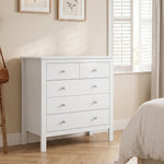 Commode à 5 tiroirs, meuble de rangement, avec poignées, glissières métalliques,  en bois, 79l x 39,5P x 80,5H cm, blanc