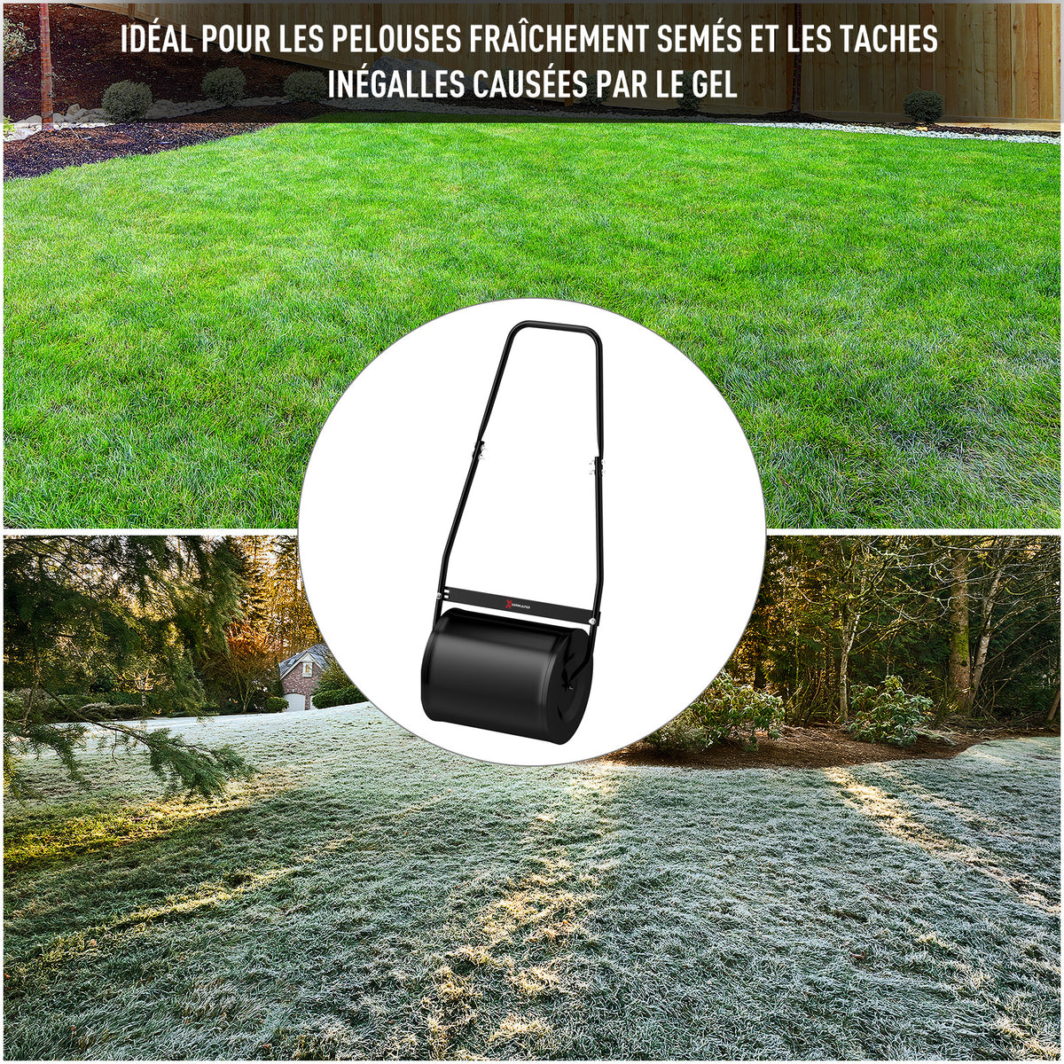 Rouleau à Gazon Jardin en Acier avec poignée dim. 47L x 32l x 105H cm lestage Max. 30 L Noir