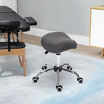 Kruk op wielen, massagekruk met in hoogte verstelbare zitting 49-61 cm en ergonomisch zadel, 360° draaibare werkstoel op wielen, voor massagesalon, tattoostudio, kliniek en spa, grijs