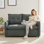 Canapé 2 places, canapé de salon moderne 131 cm avec assise rembourrée, coussins à ressorts, tissu en lin, gris foncé