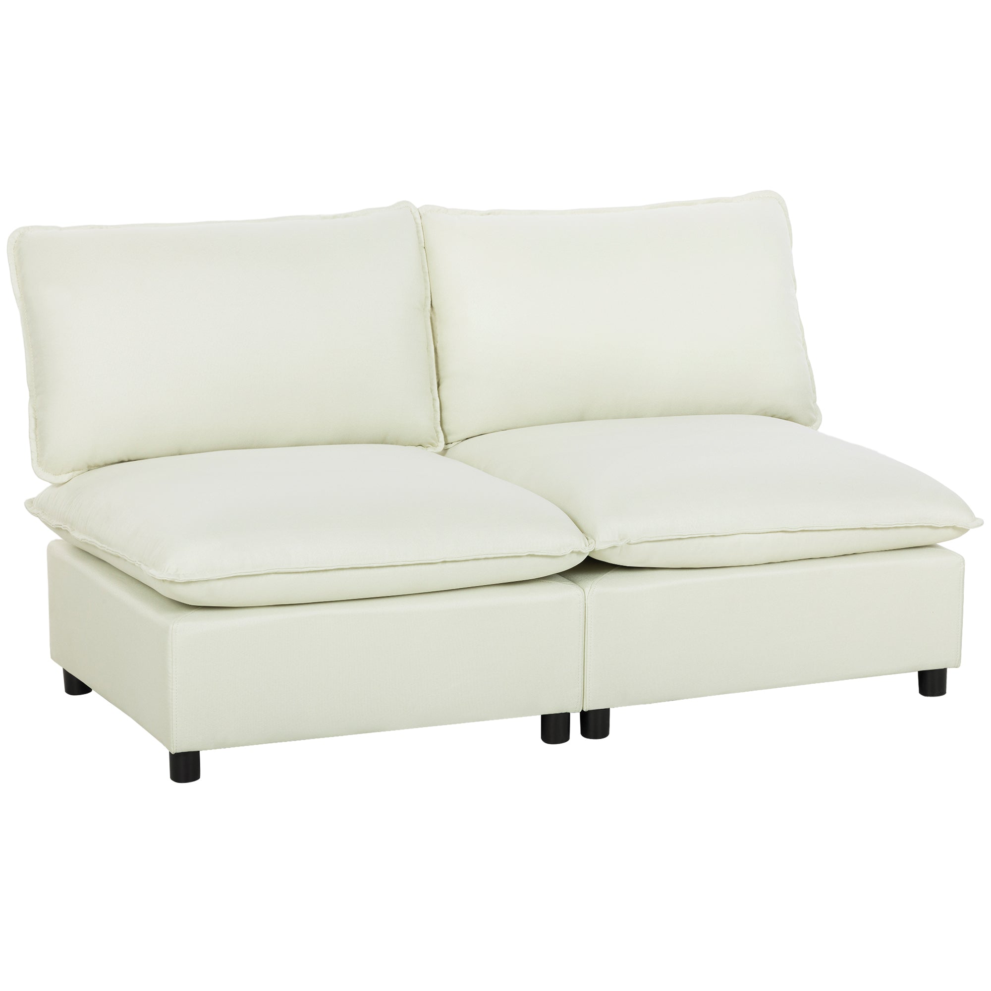 Canapé 2 places modulable, canapé de salon moderne 146 cm sans accoudoirs avec assise large, coussins épais, crème-0