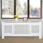 Cubrerradiador de diseño contemporáneo, longitud extensible 139-208,5 x 20,5 x 82,5 cm, MDF blanco