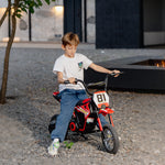 Moto électrique enfants 24V, moteur 250W, vitesse 6,4-16 km/h, pour enfants 8-12 ans, suspension arrière, rouge