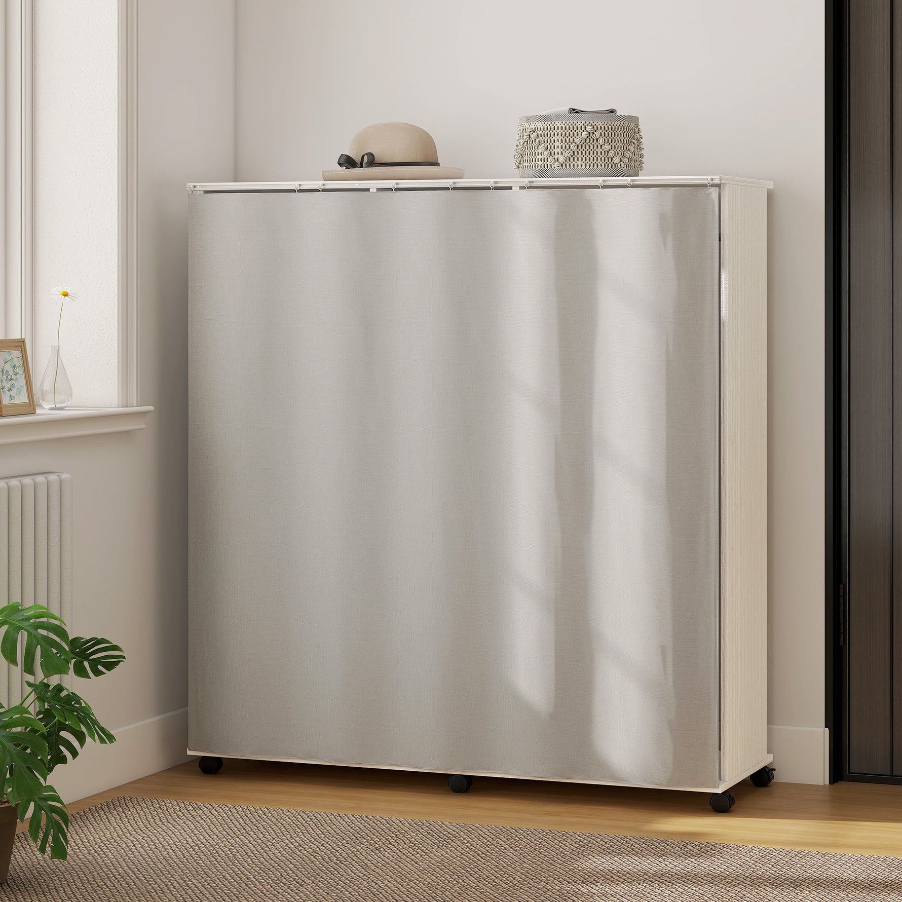 Armoire penderie Meuble de Rangement Mobile 6 roulettes 120L x 40l x 128H cm en bois blanc