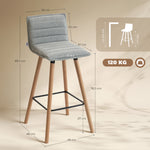 Lot de 2 tabourets de bar, chaises de bar, assise rembourrée, dossier et repose-pieds, 48 x 48 x 99,5 cm, gris