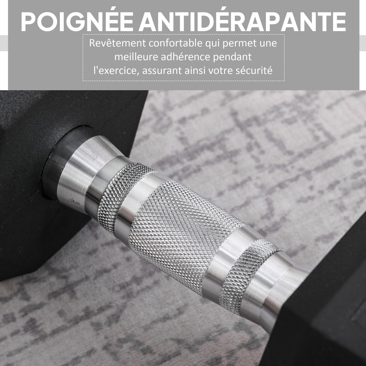 Haltère hexagonal 12,5 kg en fonte caoutchouté pour maison bureau gym à domicile, noir
