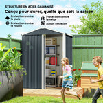Abri de jardin en métal 1,2 m², cabane jardin extérieure, porte coulissante verrouillable et gants, 136x87x176cm, gris