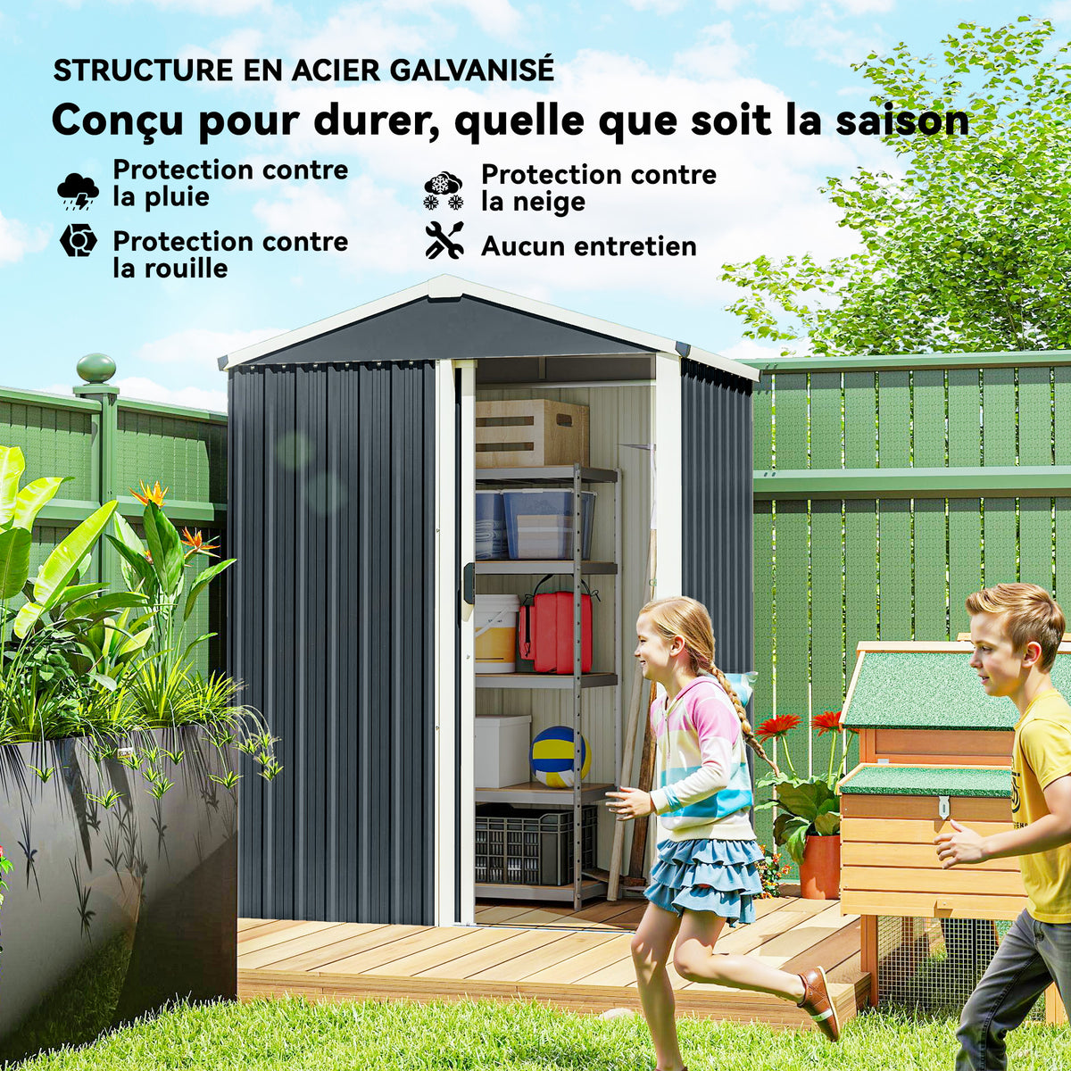 Abri de jardin en métal 1,2 m², cabane jardin extérieure, porte coulissante verrouillable et gants, 136x87x176cm, gris