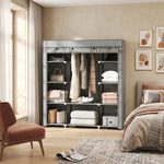 Armoire de rangement penderie en tissu pliable avec barre de suspension et étagères, 150 x 43 x 162,5 cm, gris clair