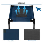 Lit surélevé pour chiens chats animaux de compagnie tissu oxford textilène micro-perforé 61 x 46 x 18 cm bleu et noir