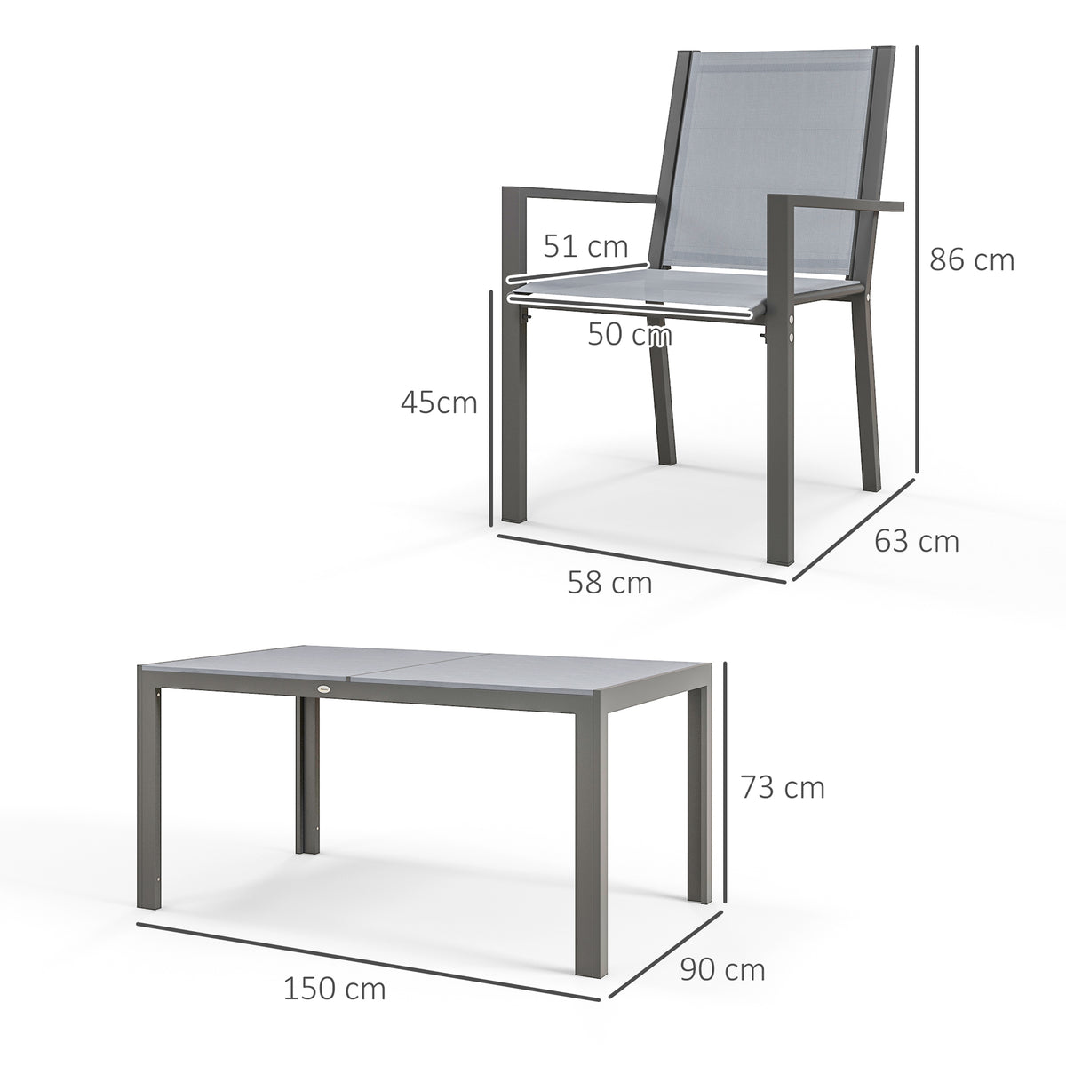 Ensemble de salle à manger de jardin pour 6 personnes salon de jardin extérieur cadres en acier chaises empilables gris