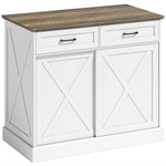 Îlot central cuisine, buffet cuisine, meuble de rangement avec 2 tiroirs 2 portes coulissantes, étagère réglable, blanc