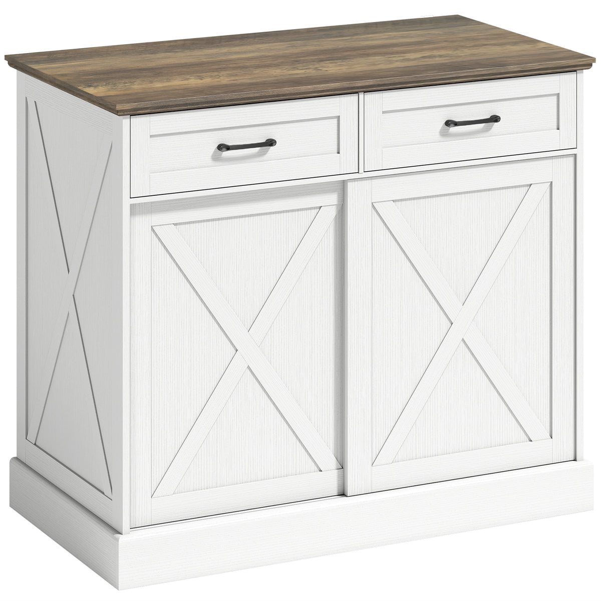 Îlot central cuisine, buffet cuisine, meuble de rangement avec 2 tiroirs 2 portes coulissantes, étagère réglable, blanc