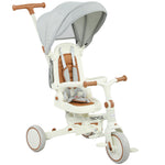 Evolutieve 5-in-1 babydriewieler, opvouwbare kinderdriewieler met verstelbare duwstang, afneembare kap, voor 1-3 jaar, crème