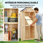 Armoire de Jardin en Bois Abri à Outils Rangement Extérieur Toit en Pointe en Asphalte 82x50x190cm Bois Naturel
