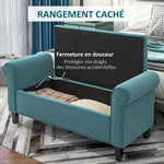 Banc de rangement bout de lit avec accoudoirs, tissu velours rembourré et capitonné, 126 x 48,5 x 57 cm, vert