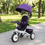 Tricycle enfant évolutif pare-soleil pliable canne télescopique amovible 95 x 50 x 106 cm acier violet blanc