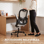 Chaise Bureau Ergonomique, Fauteuil de Bureau Maille, Accoudoirs Relevables, Hauteur Réglable, Fonction Bascule, Gris