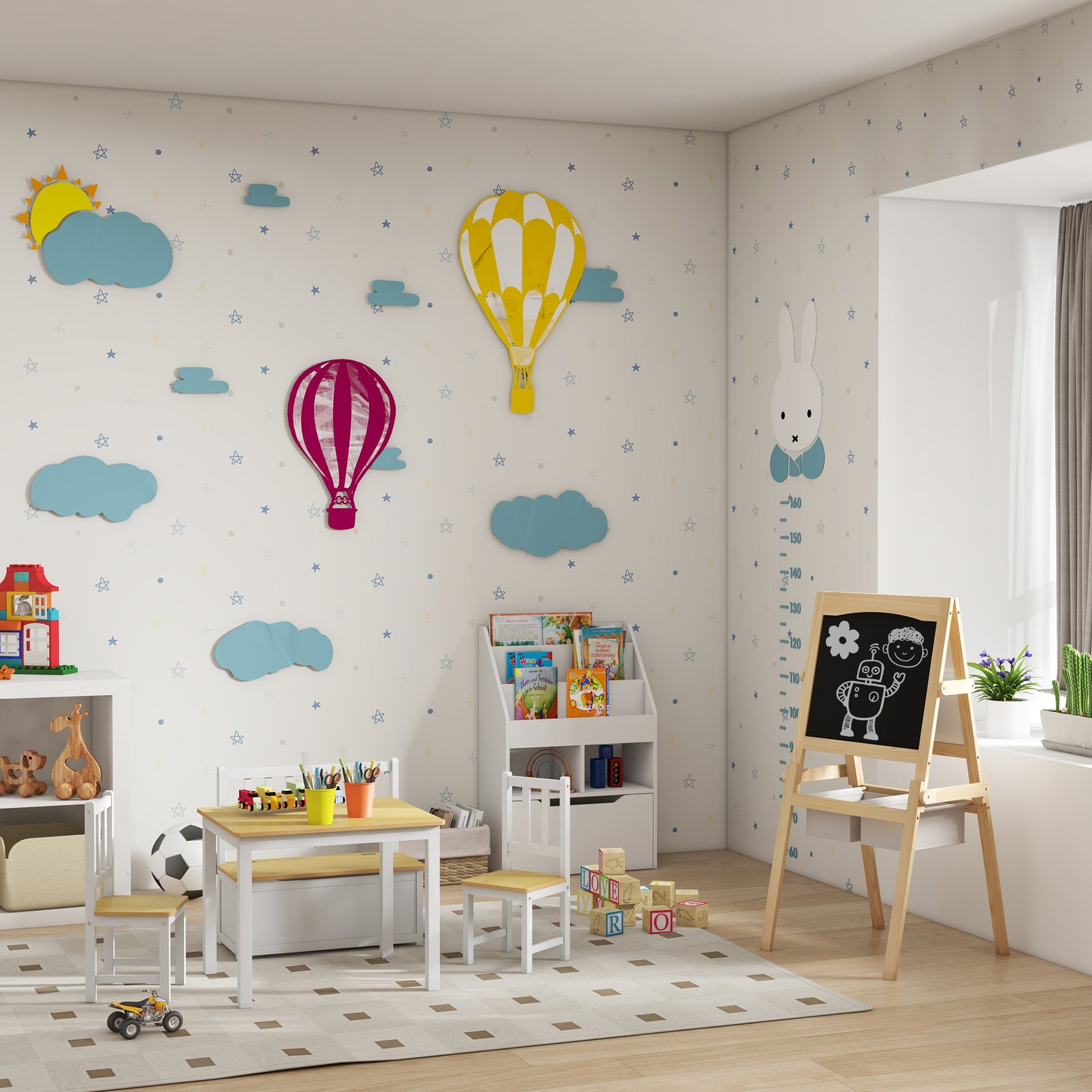Tableau chevalet enfant ardoise double face tableau blanc tableau à craie rouleau papier 58 x 50,5 x 109 cm naturel