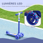 Trottinette enfant 3 Roues Lumineuses LED Hauteur Guidon réglable frein à Friction arrière de 2 à 6 ans Bleu