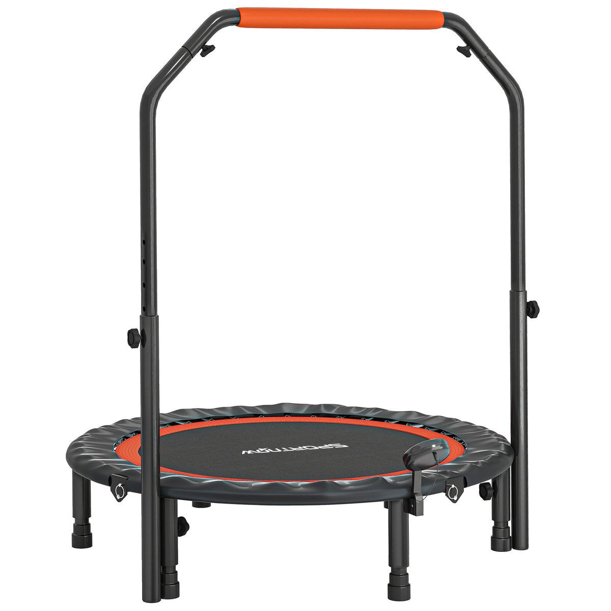 Trampoline de fitness gymnastique avec poignée réglable, pliable, 6 pieds, 28 ressorts Ø 102 cm, noir rouge