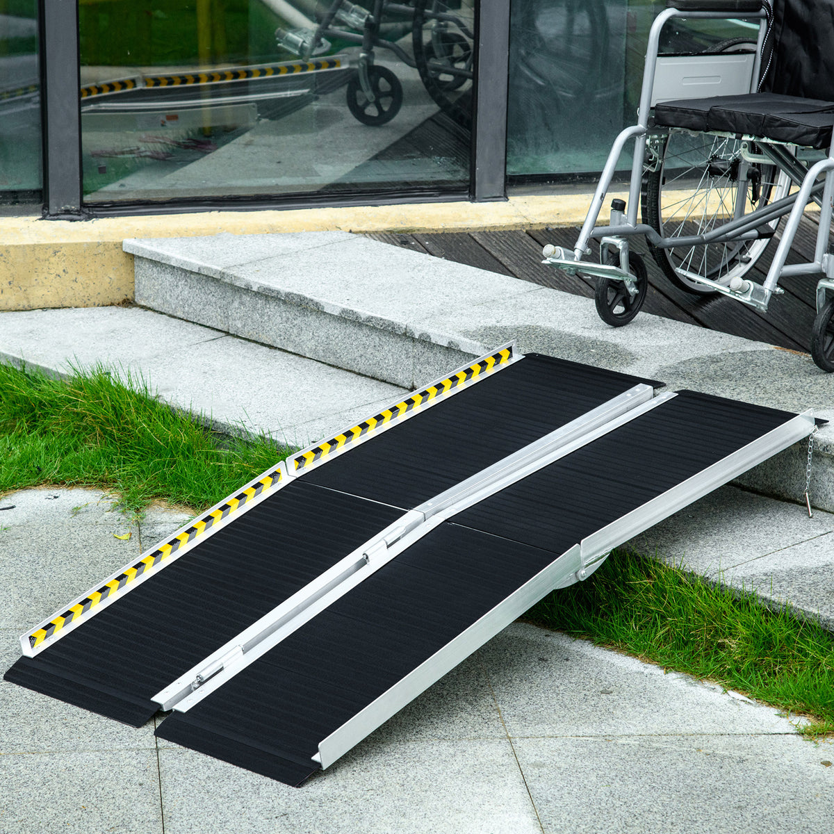 Rampe de chargement rampe d'accès pour fauteuil roulant scooter pliable antidérapante avec bordures de sécurité noir