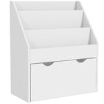 Bibliothèque pour enfants Multi-Rangement avec 3 niveaux d'étagères et un tiroir, 62,5L x 30l x 70H cm, blanc