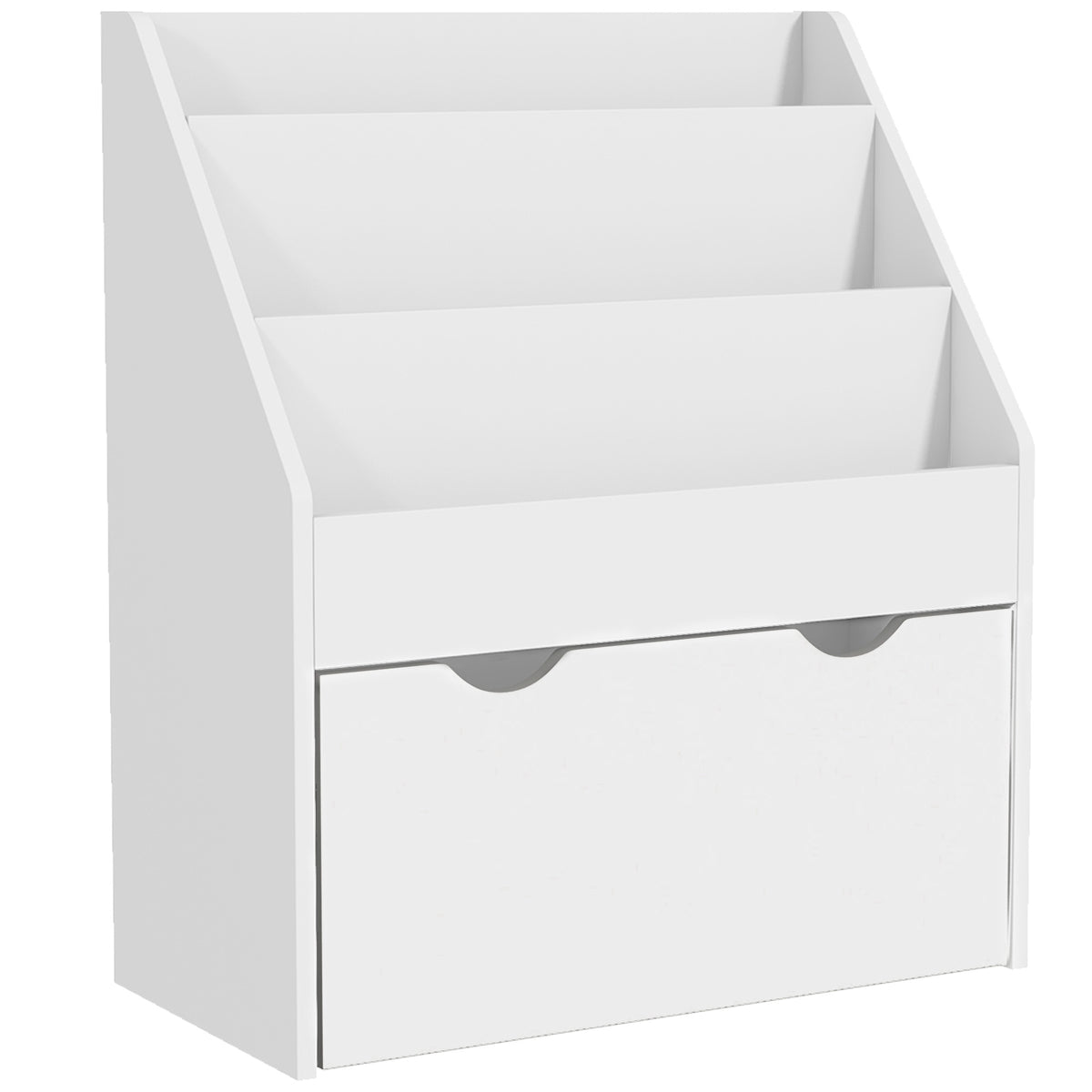 Bibliothèque pour enfants Multi-Rangement avec 3 niveaux d'étagères et un tiroir, 62,5L x 30l x 70H cm, blanc