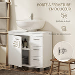 Meuble sous lavabo, meuble de salle de bain avec 3 tiroirs et porte à fermeture amortie, 70 x 30 x 64 cm, blanc