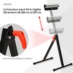 Servante d'atelier à rouleau pliable, support avec rouleau hauteur réglable 68 à 110 cm, charge max. 90 kg, noir