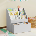 Bibliothèque pour enfants Multi-Rangement avec 3 niveaux d'étagères et un tiroir, 62,5L x 30l x 70H cm, gris