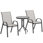 3 pièces salon de jardin extérieur ensemble de meubles 2 fauteuils empilables table basse dessus verre trempé gris clair