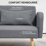Canapé convertible 3 places design clic clac dossier inclinable et accoudoirs réglables tissu effet lin gris