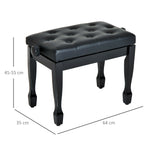 Banc de piano, banc de clavier réglable en hauteur en bois massif, tabouret piano avec siège rembourré polyuréthane à 10 boutons, stable et antidérapant, charge 200kg, noir