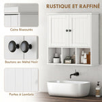 Armoire murale de salle de bain, meuble de rangement avec 2 portes, étagère réglable et compartiments ouverts, blanc