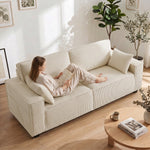 Canapé 3 places en velours côtelé 218 cm, canapé salon,  coussins à ressorts, larges accoudoirs, 2 coussins, beige