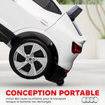 Voiture électrique enfants sous Licence Audi e-tron Sportback, véhicule électrique 12V Max. 5 Km/h avec télécommande 2,4G, phares LED, musique, klaxon, port USB, MP3, blanc