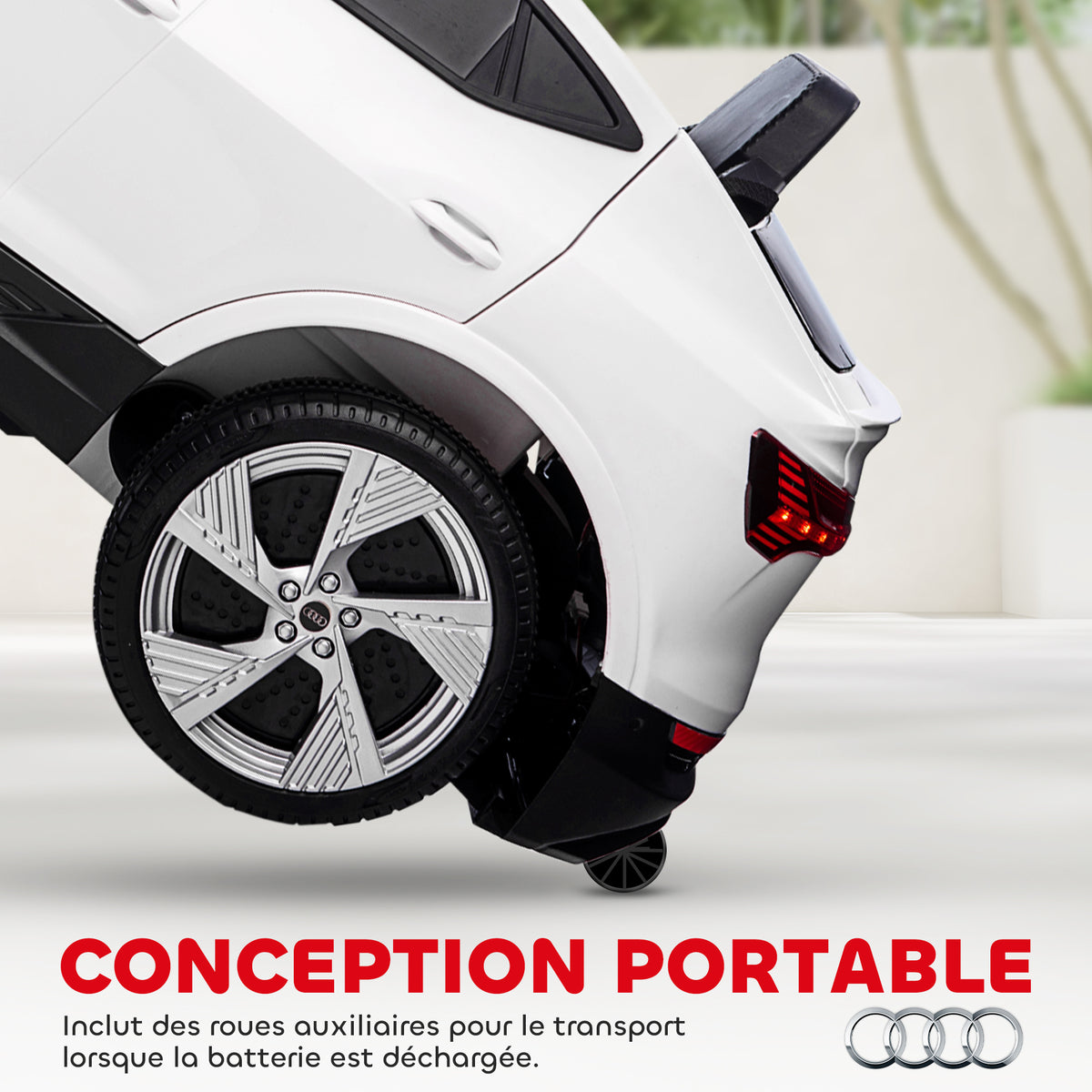 Voiture électrique enfants sous Licence Audi e-tron Sportback, véhicule électrique 12V Max. 5 Km/h avec télécommande 2,4G, phares LED, musique, klaxon, port USB, MP3, blanc