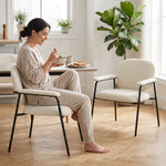 Lot de 2 Fauteuils Salon, Fauteuils d'Appoint en Chenille avec Dossier Profilé, Accoudoirs Rembourrés, Crème