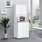 Buffet haut cuisine, armoire de cuisine avec 3 portes, 3 tiroirs et plan de travail, 60 x 40 x 160 cm, blanc