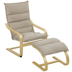 Fauteuil de Salon avec Repose-Pied, Fauteuil d'Appoint en Lin, Assise Large, Dossier Haut, Bascule Douce, Beige