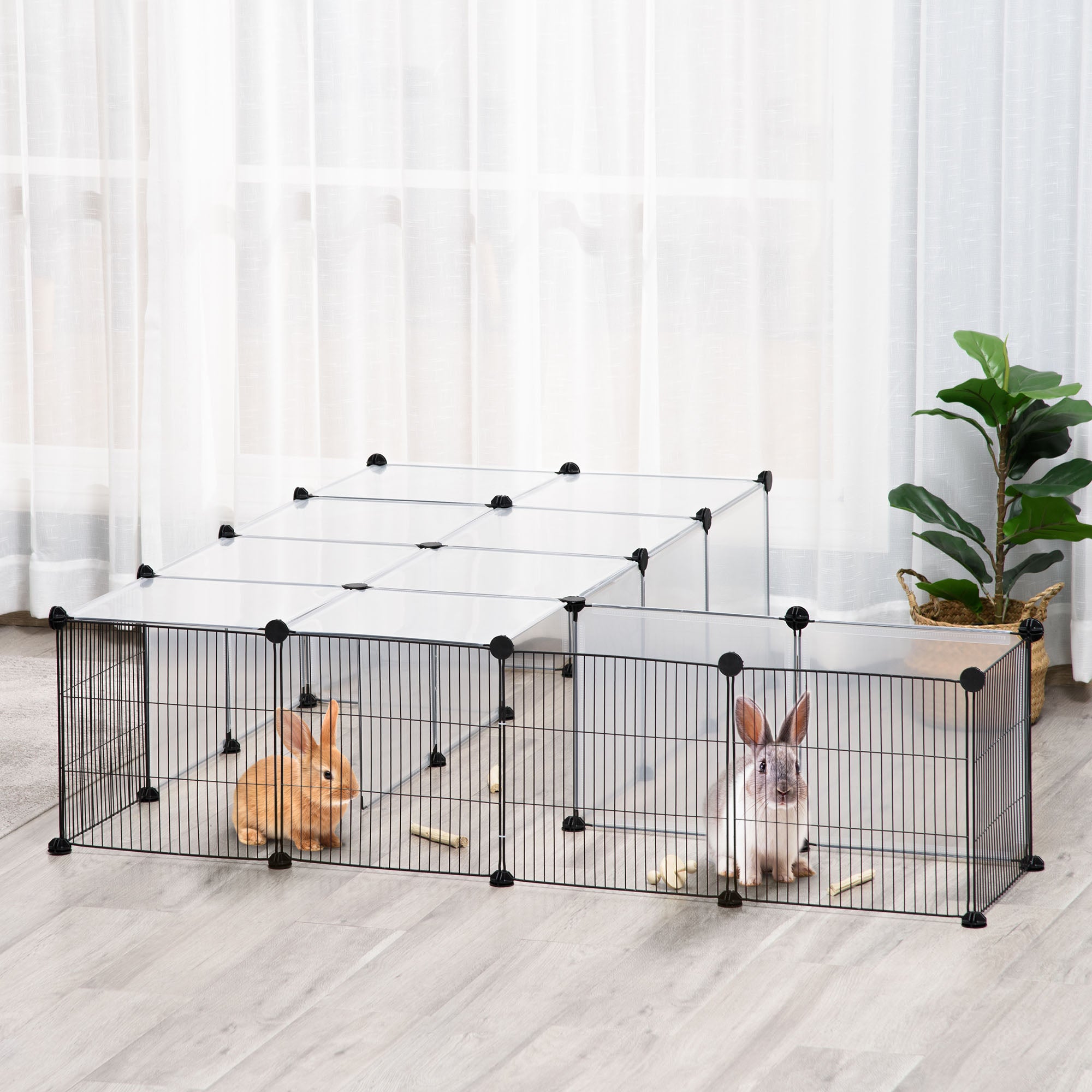 DIY Design-Kleintiergehege, modulares Gittergehege für Meerschweinchen, Kaninchen, Chinchillas und kleine Haustiere, 27 Elemente, Schwarz