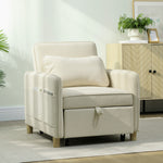Schlafsessel 1-Sitzer, 3-in-1 Schlaf- und Klappsessel mit Kornsamt-Polsterung, verstellbare Rückenlehne, Beige