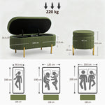 Banc de rangement, bout de lit en velours avec couvercle, pieds en métal, capacité 72 L, 108x44x43,5cm, vert foncé