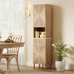 Armoire salle de bain haute meuble de rangement colonne avec tiroir coulissant silencieux 2 placards 41,5x30x168cm chêne
