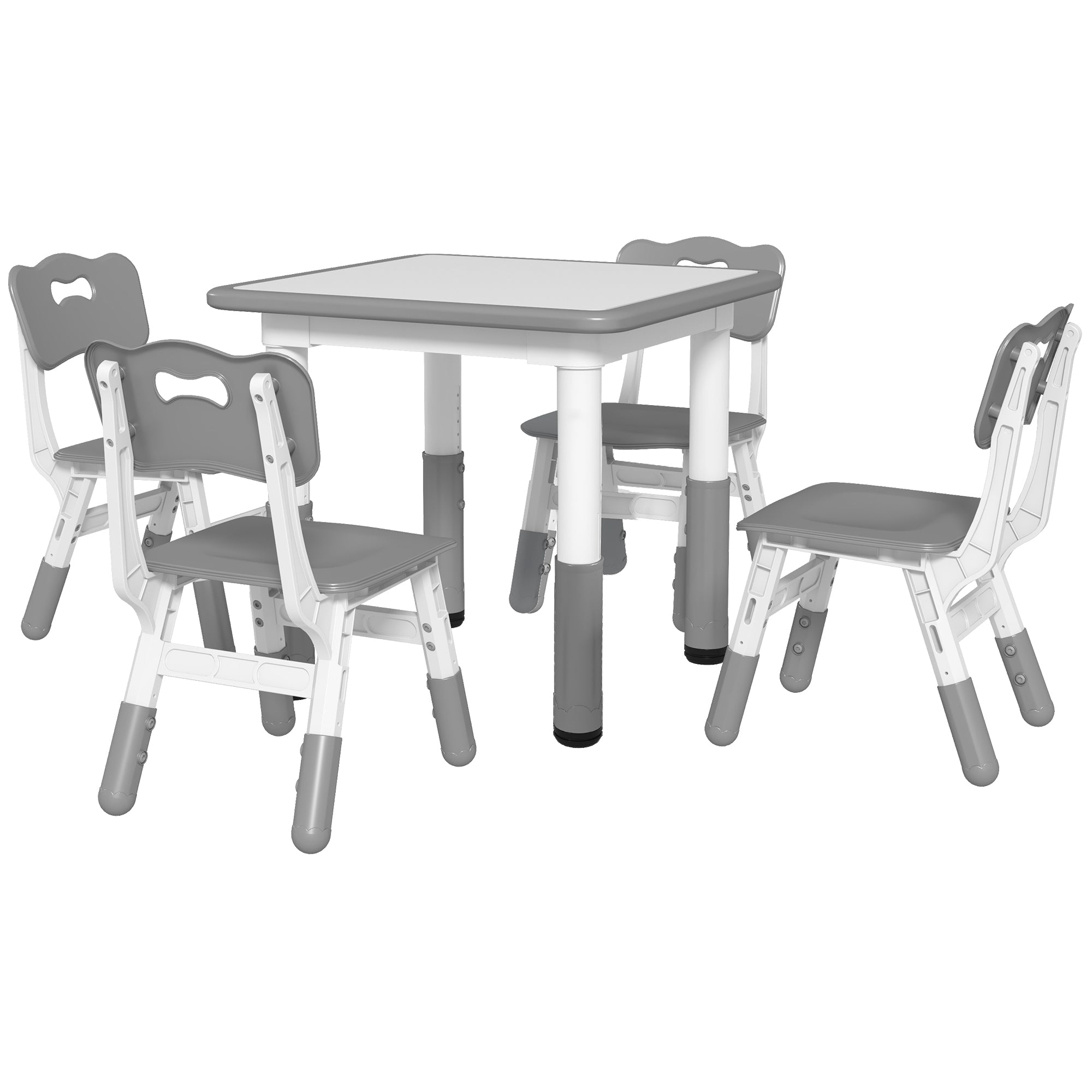 Set 1 tavolo e 4 sedie per bambini ad altezza regolabile, set da 5 pezzi, grigio