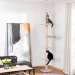 Deckenhoher Kratzbaum, Kratzstamm L 40 x B 34 x H 230-260 cm, 5 Aktivitätsebenen, beige