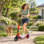 Foldable Aluminium Scooter, Adjustable Handlebar, Dual Hand/Foot Braking, 18 cm PU Wheels, 86x38x103.5cm, Red