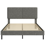 Estructura de cama de 140 x 190 cm con somier y cabecero ajustable, cama doble tapizada en lino, almacenamiento inferior, gris